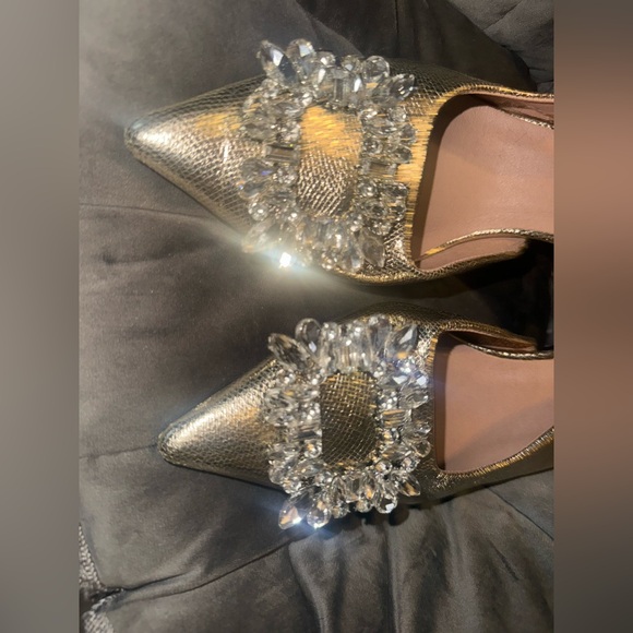 Rhinestone Embellished Gold Evening Heels - Picture 4 of 5